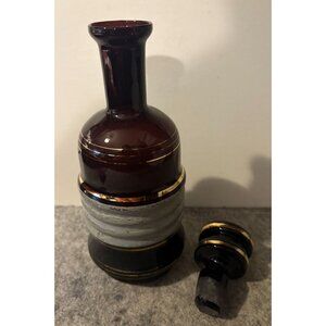 Vintage MCM Smokey and Gold Glass Decanter  # 3012